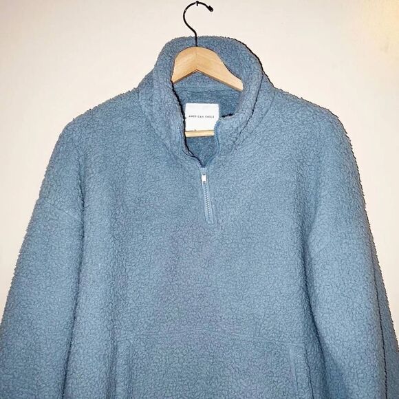 American Eagle Pullover half Zip Teddy Bear Fleece Sweater Size L - Picture 4 of 8